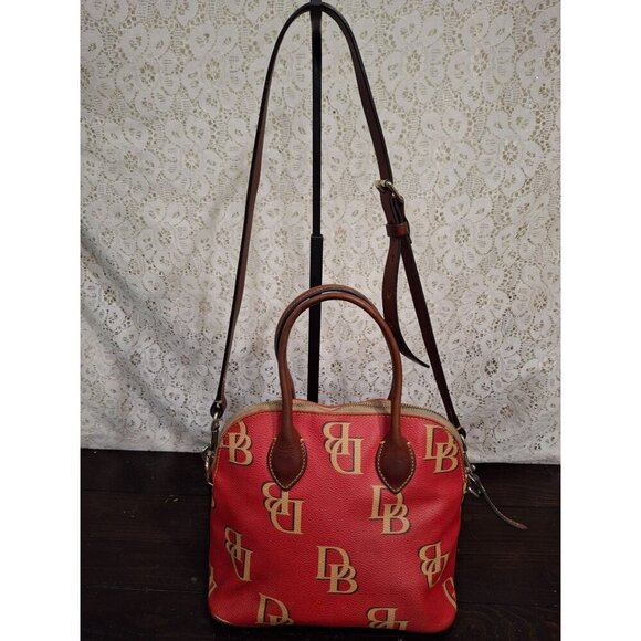 Dooney & Bourke Monogram Red Leather Medium Domed Satchel Handbag/Pre-owned-Grea - Picture 2 of 8